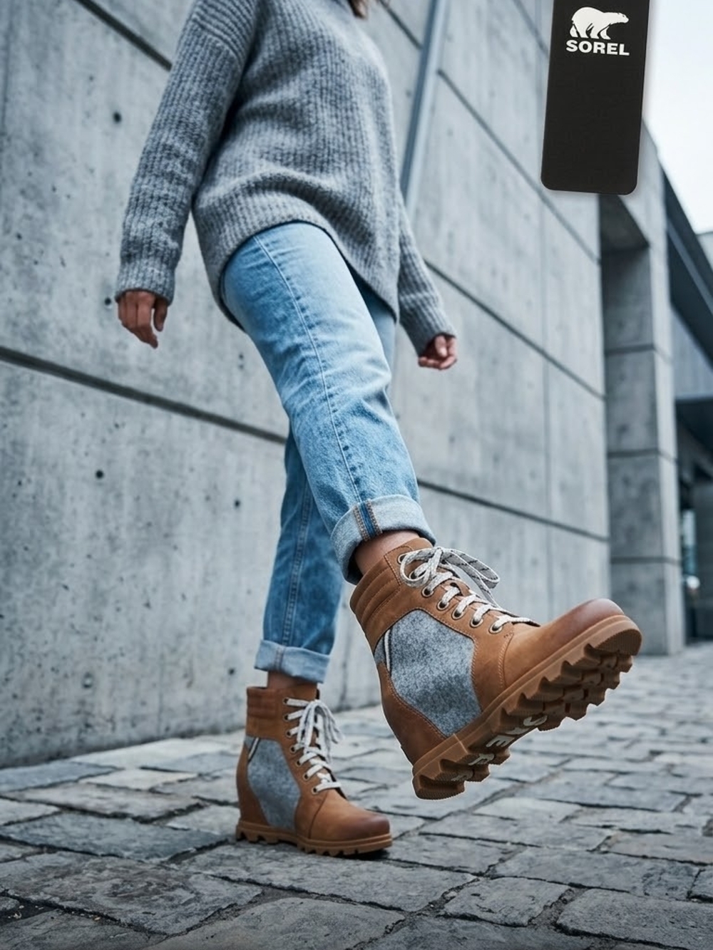 Sorel Women's Tan and Gray Lace-Up Hiking Boots
